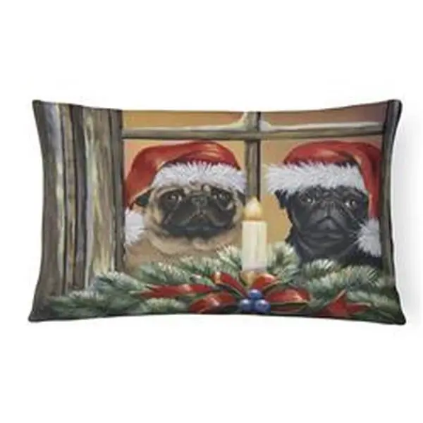 Christmas Heavyweight Pug Anticipation Canvas Fabric Decorative Pillow, 12"l x 3"w x 16"h, Fade Resistant, Machine Washable, Indoor/Outdoor Soft Furnishings Pillow