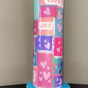 Custom Patchwork 30 oz Tumbler with Heart Patterns and Glitter Details