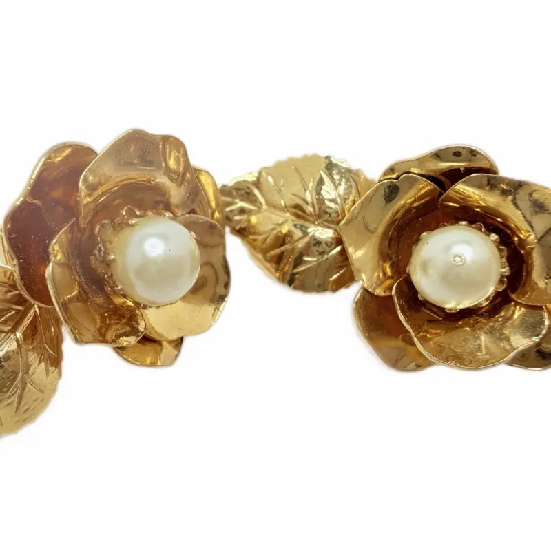Vintage 1950s Gold Tone Rose Clip On Earrings with Faux Pearls Classic Floral Design for Women