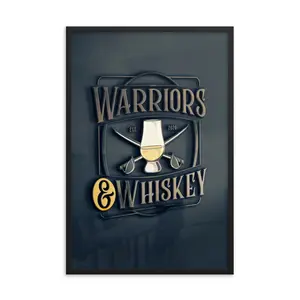 Warriors & Whiskey Framed Poster - Wall Art Print Featuring Warrior Design and "EST 2008" Text