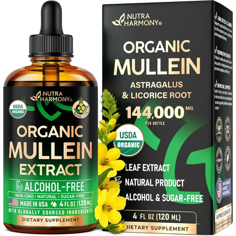NUTRAHARMONY USDA Organic Mullein, Licorice & Astragalus Lung Complex Liquid Drops