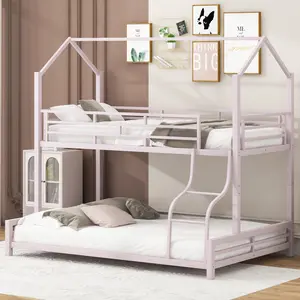 [Bellemave]Metal House Bunk Bed, Twin over Full,