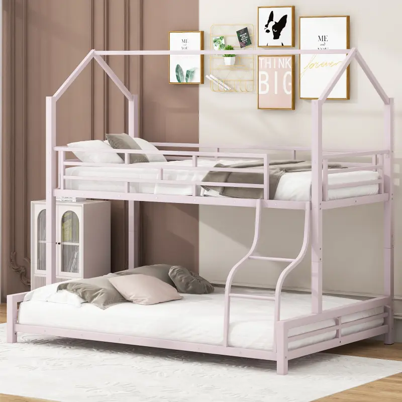 [Bellemave]Metal House Bunk Bed, Twin over Full,