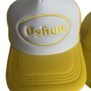 Oshun Brand Trucker Hat - Yellow and White Design with Gold Embroidery
