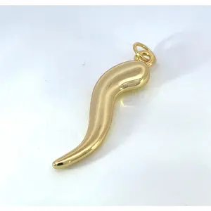 925 Sterling Silver Italian Horn Pendant Gold Plated (GOLD)