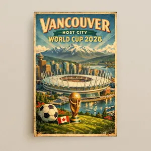 Vancouver 2026 Soccer World Cup Poster |   Retro Travel Art |   World Cup Host City Wall Art |   Vintage Soccer Print |   Canada Football Decor