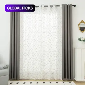 Embroidered Curtain, 4 Counts/set Blackout Window Curtain, Modern Art Decor Curtain for Living Room Bedroom Dining Room, Home Decor