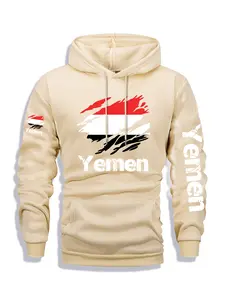 1PCS Hoodie Yemen Multi-position Printing Men's Printed Hoodie, Autumn and Winter Casual Regular Fit Long-sleeved Hoodie, Fashionable Daily Wear Clothing