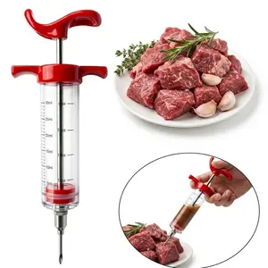 BBQ Meat Injector Syringe - 3 Premium Needles for Grilling and Smoking, 1oz Large Capacity Marinade Injector Kit with Brush, Easy to Clean, Portable Red