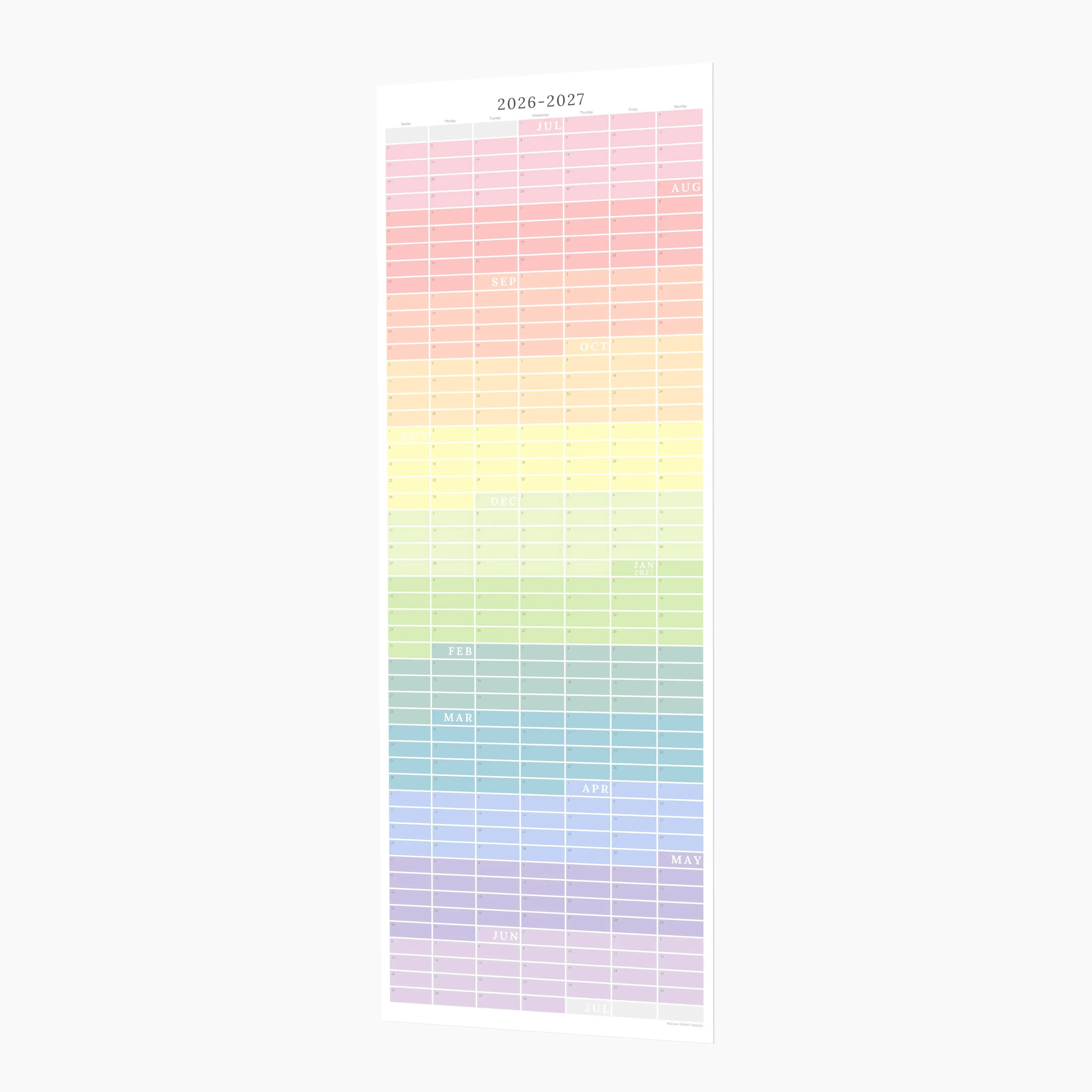 Continuous Academic Wall Calendar 2026-2027 — No Month Breaks