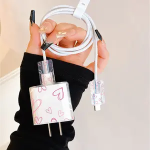 Heart Pattern Charger Data Line Protector Case, Compatible with Apple 20w Fast Charging Adapter, Anti-Scratch & Bite Resistant Cover