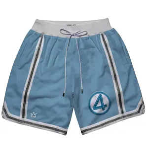 Fantastic Four Embroidered Men's Basketball Mesh Anime Shorts With Four Pockets Athletic Sweat Walking Gym Shorts