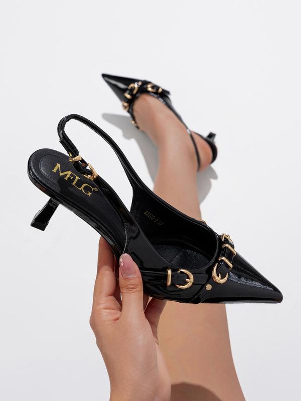 Women's Elegant Belt Buckle Design Kitten Heel Sandals, New Style Exquisite Pointed Toe Sandals, Fashionable Heeled Sandals for Daily Party Wear, Classy Sandals