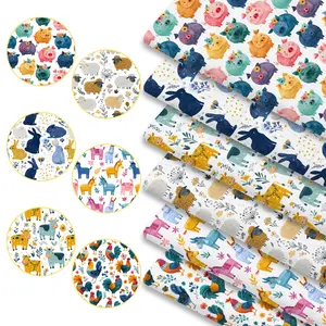 6pcs Farm Animals Nature Print Fabric Bundles, 45cm*50cm/17.72in*19.69in Educational Barnyard Fabric Squares for Quilting, Patchwork DIY Sewing Material for Bedding, Tablecloth, Bags, Masks, Hats, Headbands, Pillowcases