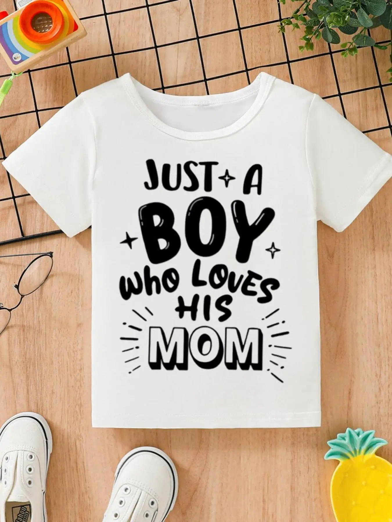 Toddler Boy's Letter Print Round Neck Tee, Casual Short Sleeve Crew Neck T-Shirt for Summer, Kids Clothes for Daily Wear