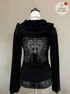 Women's Fall/winter Retro Style Hoodie, Loose Fit, Long Sleeve, Winged Skull Print, Punk Gothic Streetwear, Perfect for Tall Girls, Casual Hooded Sweatshirt