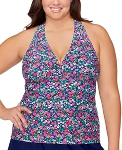 Island Escape Plus Size Floral-Print Underwire Tankini Top