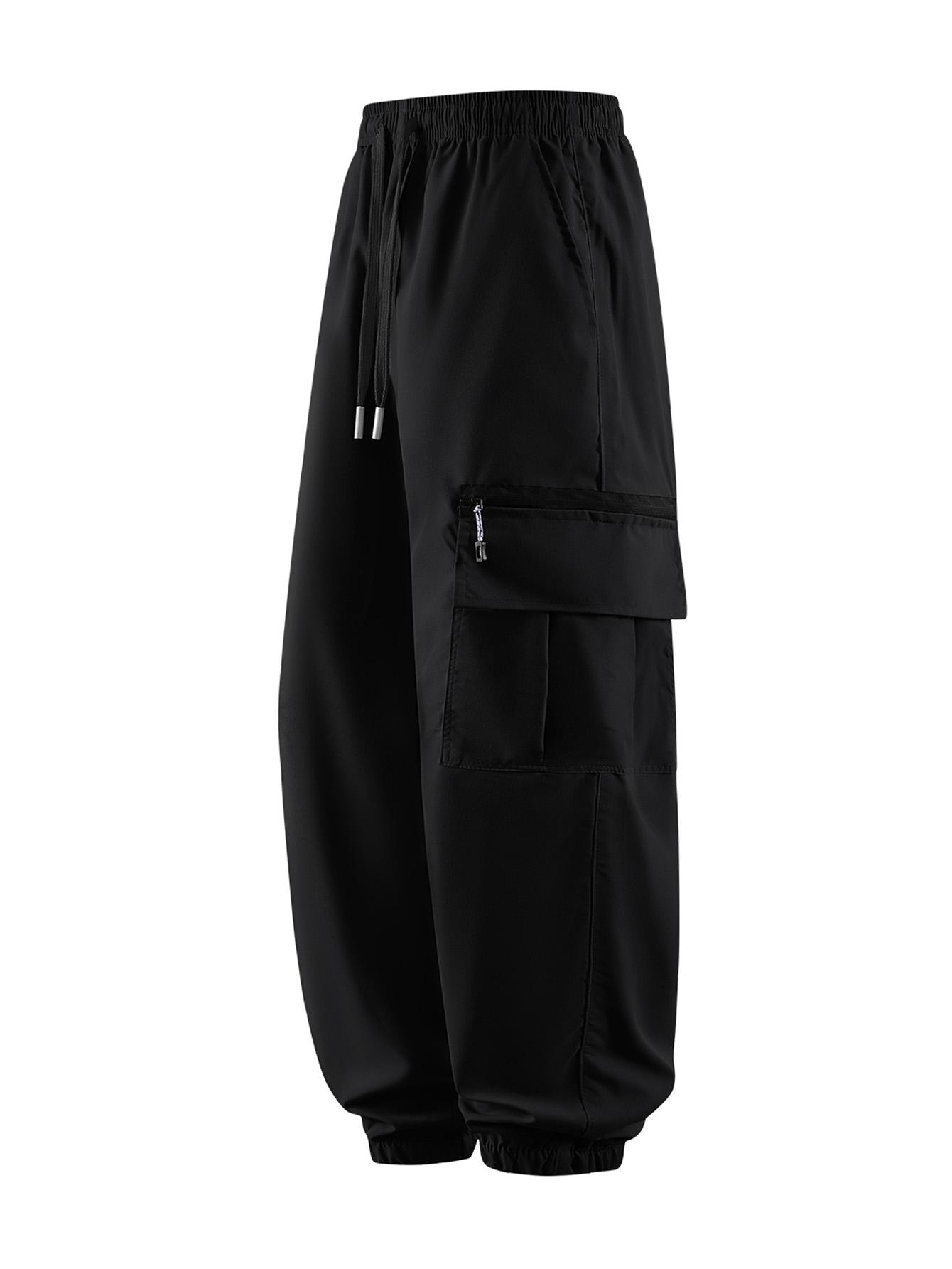 CCCMAI Men's Cargo Pants with Multiple Pockets Durable Polyester Machine Washable Perfect for Hiking Outdoor Activities Breathable Comfortable Loose Fit Long Pants Casual Day Zipper Soft Plain Menswear Trouser