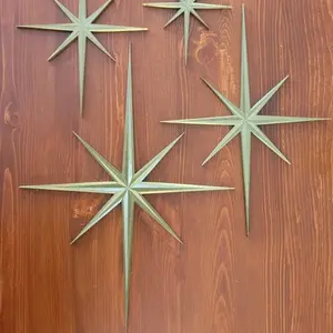 4pcs Art Deco Star Decor, Mid Century Starburst Room Wall Art, Retro Celestial Wooden Decoration, Vintage 1960s Modern Style Decorative Home Accent, Vintage Design