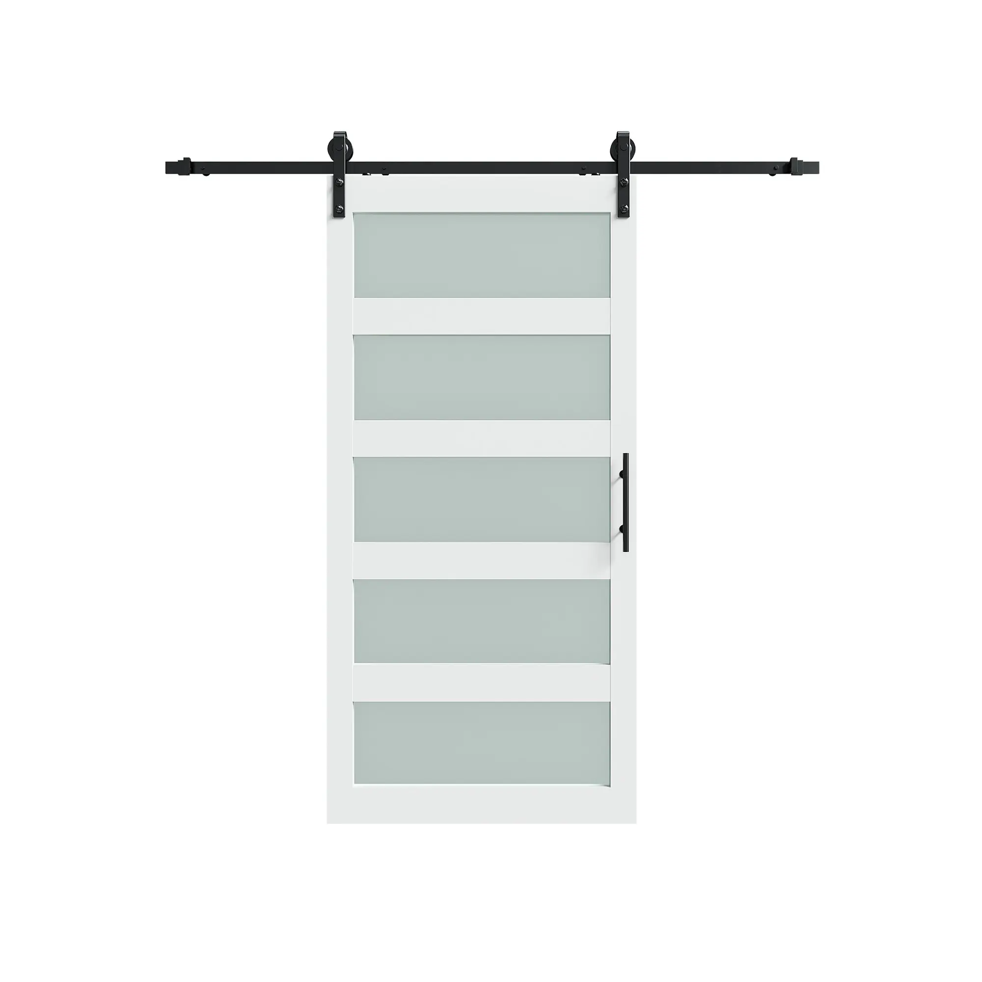 Contemporary 5-Lite Stain Repellent Sliding Frosted Glass Door, Preassembled MDF&PVC Panel for Closet, Kitchen, Home Office, With Hardware Kit, Handle, Floor Guides, Pre-Drilled Holes, Easy Assembly - Includes Installation Manual