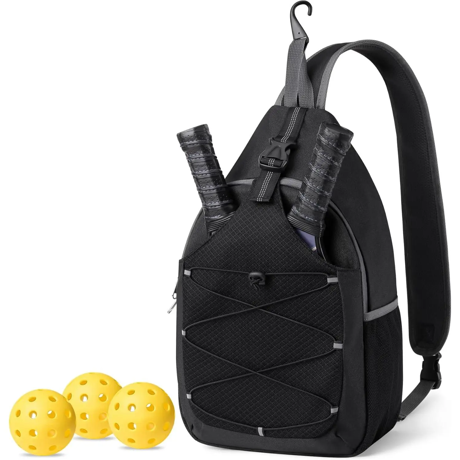 Bag Pickleball Paddle Bag Small Pickleball Bag for Women Men, Adjustable Pickleball Sling Bag with Fence Hook Water Bottle Holder for Pickleball Paddle Racket