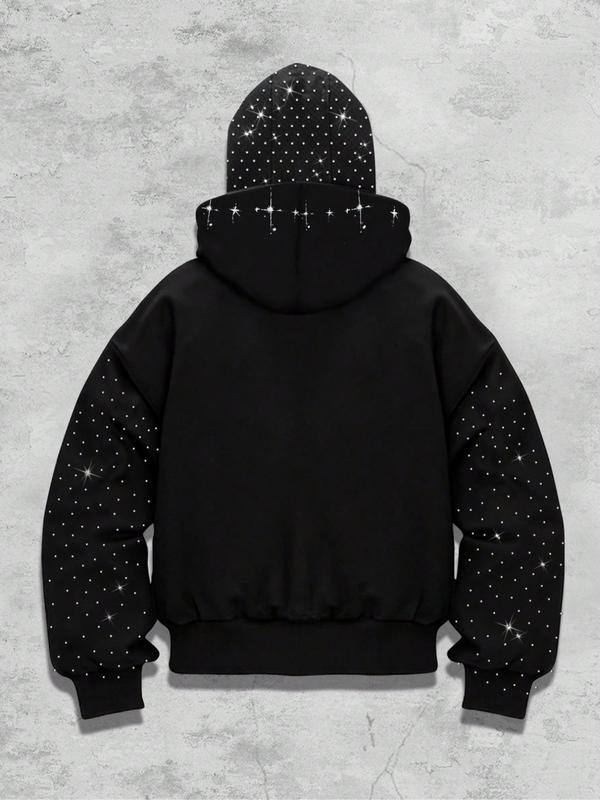 Eye print two hats zipper cardigan men's hoodie, Graphic hoodies, sleeve hat hot rhinestone, sparkling starry sky unisex hoodie European and American street jacket, autumn and winter plus velvet hoodie Instagram style