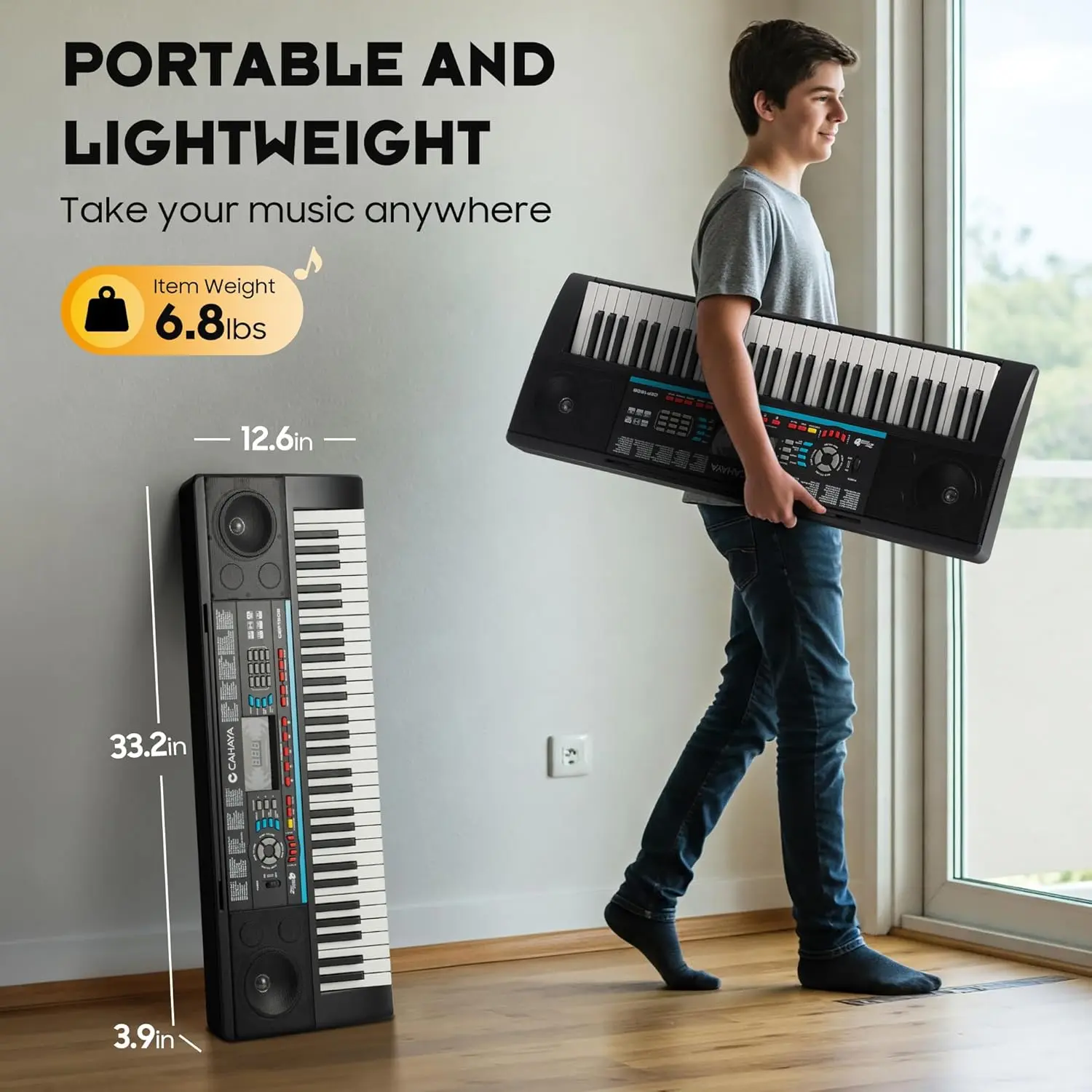 CAHAYA 61 Key Keyboard Piano – Electric Piano Set for Beginners with Stand & Stool, Microphone, Built-In Speakers, 128 Sounds & 128 Rhythms, Portable Electronic Keyboard