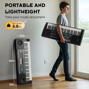 CAHAYA 61 Key Keyboard Piano – Electric Piano Set for Beginners with Stand & Stool, Microphone, Built-In Speakers, 128 Sounds & 128 Rhythms, Portable Electronic Keyboard