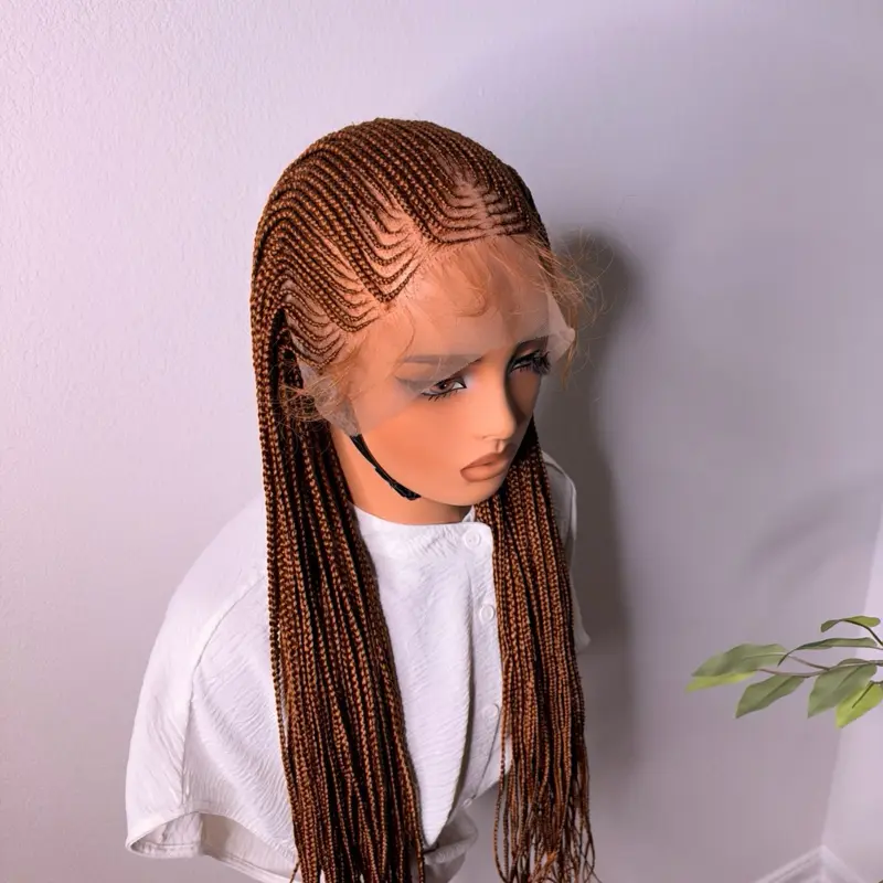 EverythingWigsBe Mirror face Braided Wig – 30 Inch Synthetic Full Lace Cornrow Wig, Medium Cap Size (21–22 Inches), Natural-Looking Hairline, Black Adjustable Band & 2 Combs
