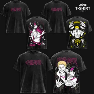 Hakari Kinji & Kirara Hoshi  - Jujutsu Kaisen Culling Game Trio T-Shirt , Jujutsu Vintage Washed Oversized Tee, Heavyweight Cotton Streetwear, Dark Anime Graphic Shirt, Unisex Relaxed Fit, Washed Black Aesthetic, Casual Daily Wear, Gift for JJK Fans