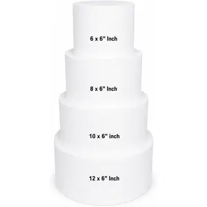 6-Inch Thick Round Foam Cake Dummy - Polystyrene Styrofoam Cake Form for Decorating, Wedding & Birthday Displays, Crafting, Modeling and Art Projects, 1 Piece (8" D x 6" H)