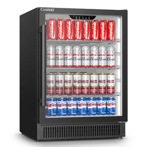 Coolski Beverage Refrigerator, 24 Inch Under Counter Beverage Fridge, 180 Cans Built-In or Freestanding Beverage Cooler with Glass Door
