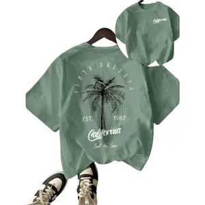 Coconut Tree "California Summer Beach Vacation" Casual Round Neck Short Sleeve Women T-Shirt