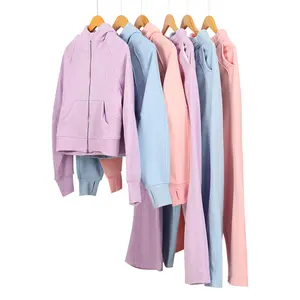 Women's Cropped Zip-Up Hoodie & Wide-Leg Pants 2-Piece Set - Soft Stretchy Navy Blue,Pink,Black, Below-Ankle Length, Long Sleeve Athleisure Outfit