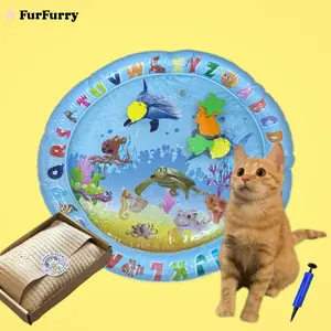 Cat Water Mat for Cats, Upgraded-Thicken Unbreakable Cat Splash Play Mat, Cat Water Play Mat for Indoor Cats, Interactive Cat Toys for Self Play fot dogs and cat, including Air Bump
