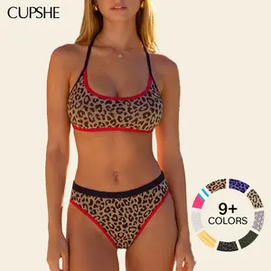 CUPSHE Women's Coastal Ribbing Bandeau & High Rise Bottoms 2-Piece Bikini Set, Adjustable Straight Neckline, Contrast Straps, Waist-Flattering Polyester Beachwear for Summer 2026, Women's Clothes for Wardrobe Bathing Suits #DealsForYouDays