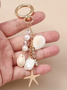 New Fashion High-End Shell Pearl Keychain, Trendy Beaded Key Ring Charm, Stylish Jewelry Accessory, Perfect Gift Idea