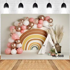 Photography Background Rainbow Balloon Arch Macaron Balloons Sweet Birthday Party Photo Studio Backdrop