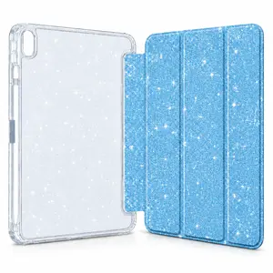 iPad A16 11th Generation Case 2025 iPad 10th Generation 10.9 Inch Case Glitter TPU Cover Clear Back Shell Pencil Holder Auto Wake Sleep Protective Cover Sky Blue Tablet Not Included