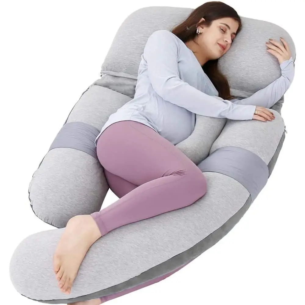 60in Full Body Pillow| Nursing, Maternity and Pregnancy Pillow| Extra Large U Shape Pillows with Detachable Side, Separate Support Pillow and Removable Cover (Velvet and Jersey Grey)