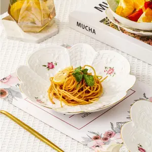 Flower Pattern Ceramic Dessert Plate, 2 Counts Creative Snack Cake Plate, Household Dessert Bowl, Breakfast Plate, Kitchen Accessories