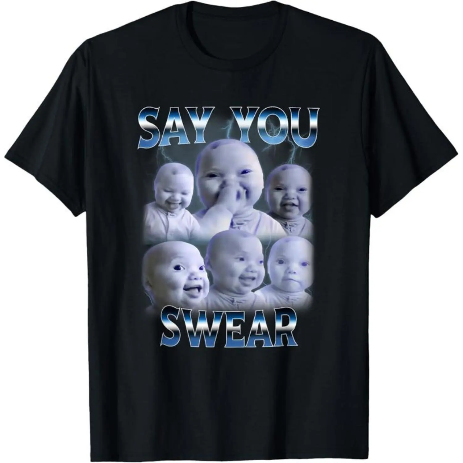 Men's 100% Cotton Round Neck Short-Sleeve Top - Casual Streetwear "Say You Swear Ai Niche Baby Holding Back Laugh" Gen Z Meme Graphic Tee, TikTok Viral Funny Shirt, Social Media Gift Idea
