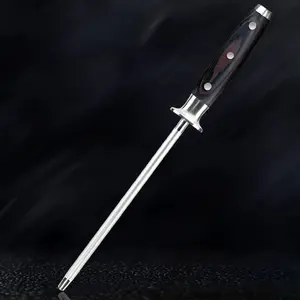 'Imperial' Professional Kitchen Knife Sharpening Steel with Finished Wood Handle - Incredibly Strong Emery Rod, Sharpens Up to 63 HRC Including Damascus Knives - Senken Knives