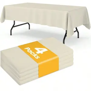 4pcs Thick Plastic Disposable Tablecloths, Party Wedding Thanksgiving Decor, Rectangular Plastic Set, Leak-Proof and Durable