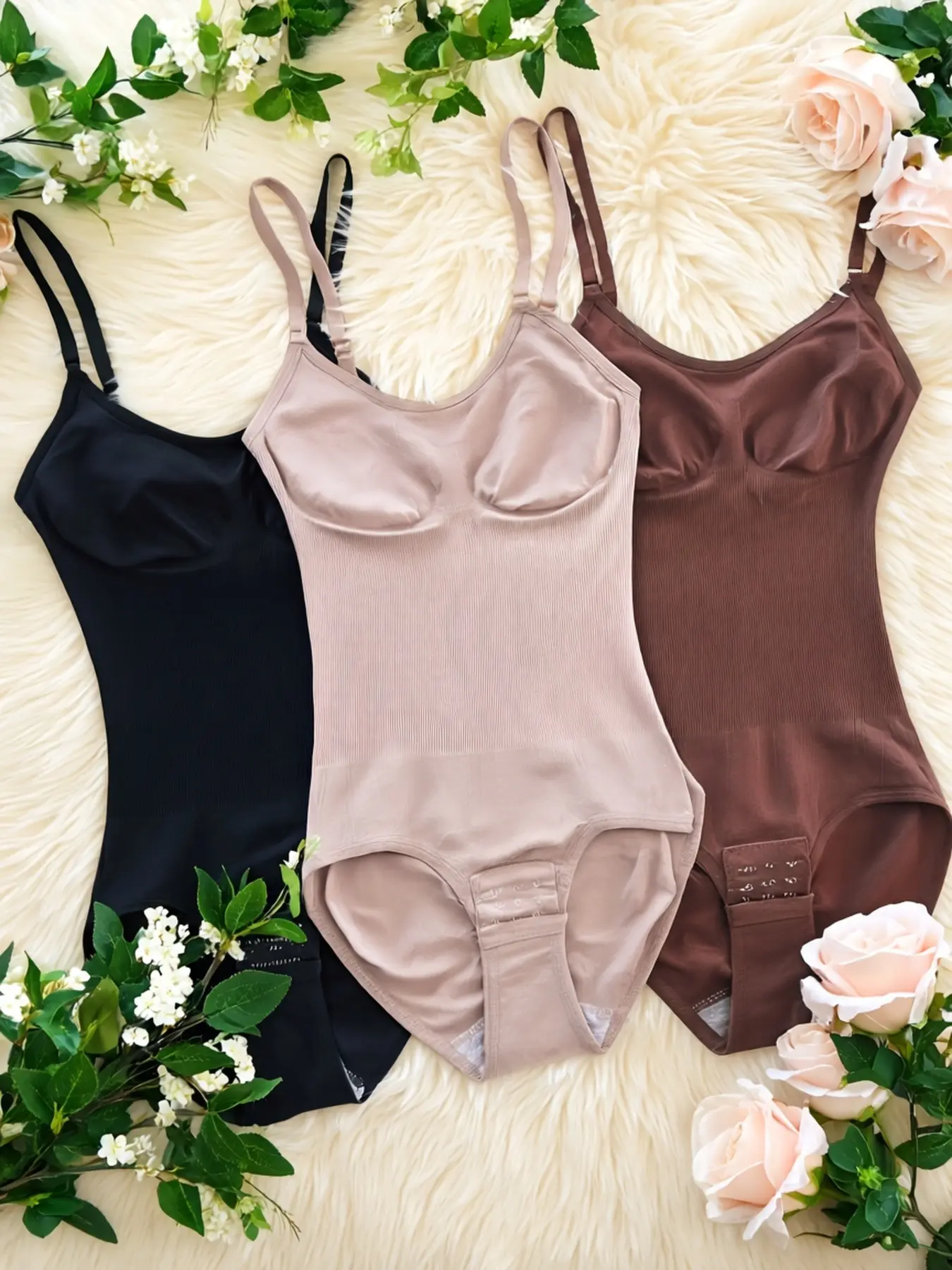 3-Pack Women's Seamless Bodysuit Shapewear in Stretchy Compression Fabric with Tummy Control & Crotch Button Closure, Everyday, Style