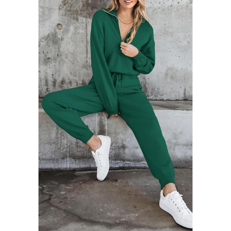 Women's 2 Piece Sweater Set Pullover Zip Up Sweatshirt Jogger Sweatpants Tracksuit Casual Outfit : Clothing, Shoes & Jewelry