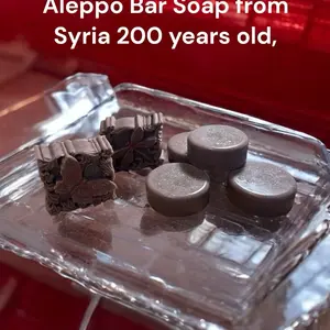 International  Set  1 with 4 soaps Aleppo Bar Soap from Syria 200 Years Old with Camel Milk, Black Olive Powder, Olive Oil, Bay Leaf, Vitamin E & Frankincense Essential Oil. African Soap, Nopal Cactus, and Egyptian Soaps.