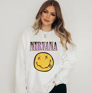 Nirvana Hoodie Smiley Band Logo Official Unisex Grey Pullover, Nirvana Sweatshirt, Nirvana Sweater, Sweatshirt, Hoodie