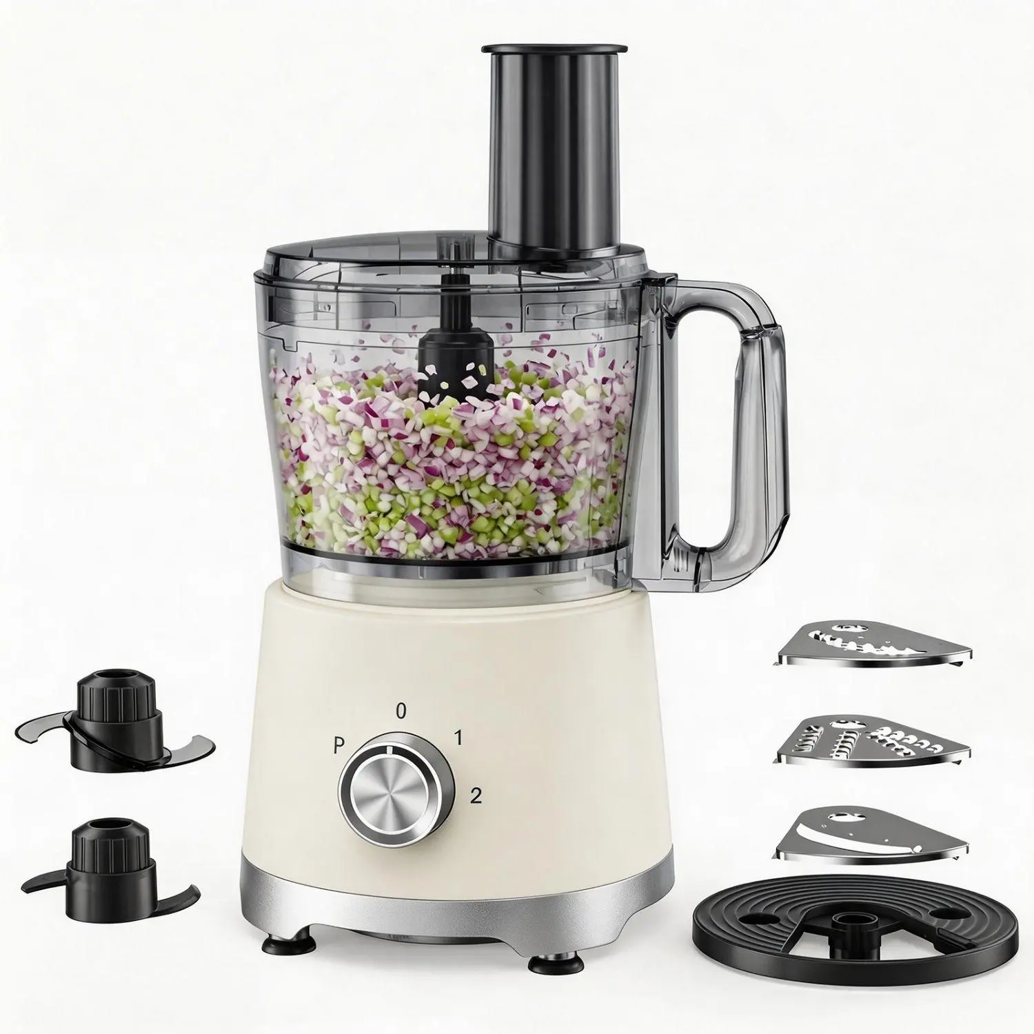 10.5 Cup Food Processor Large Capacity 2.6QT, Vegetable Chopper with Slicing Shredding Discs, 600W Stainless Steel Blades for Smoothie Dough Kneading
