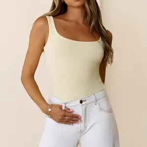 Hello Molly BASE Luxe Rib Simple Silhouette Halter Top Yellow Backless Tank Top Yellow